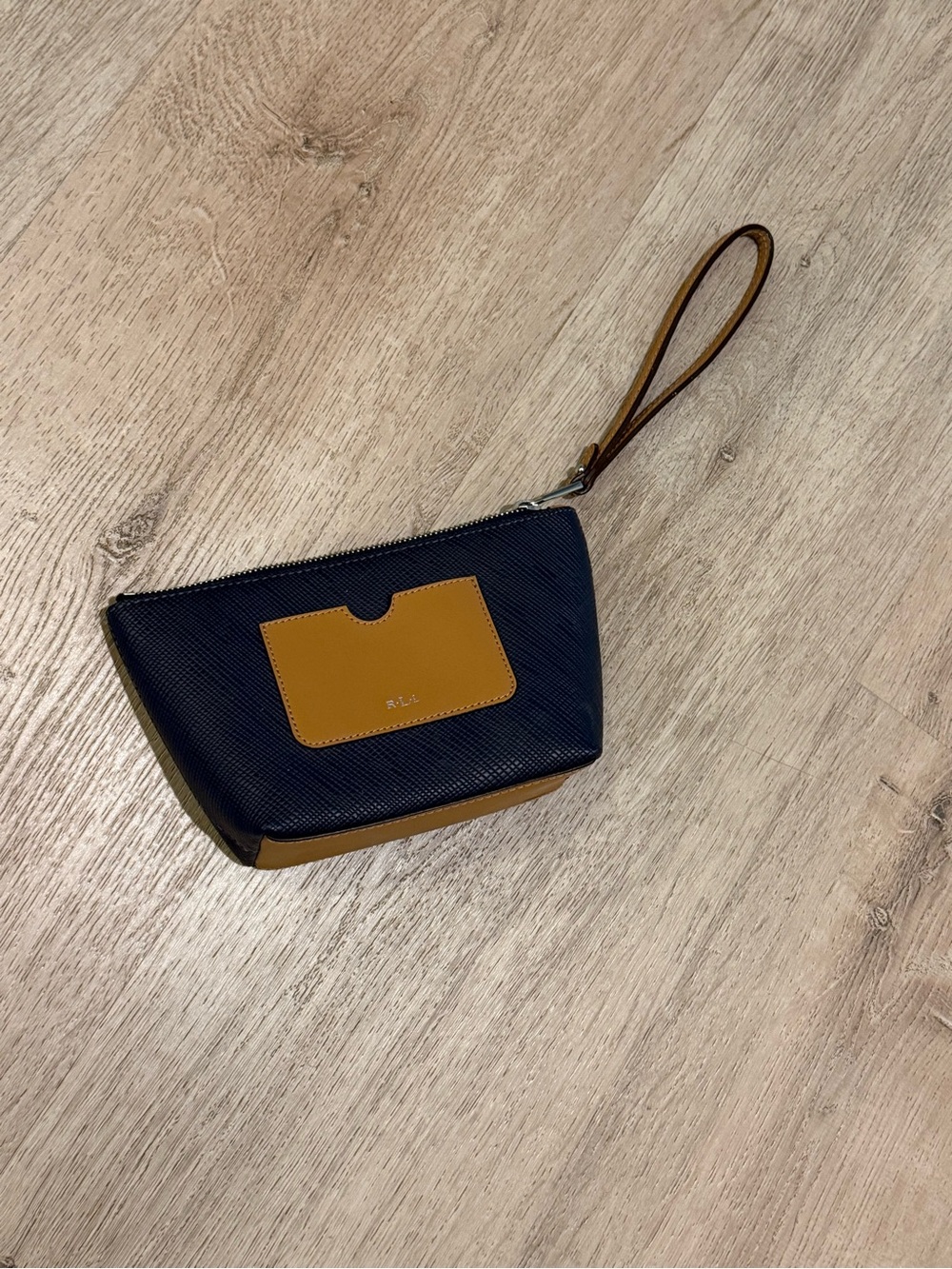 Ralph Lauren Navy and Tan Leather Wristlet Pouch